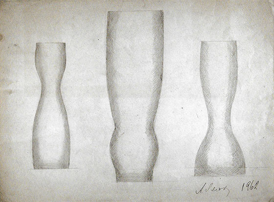 Анна Лепорская. Эскизы трех ваз из серии «Фуга». 1962. Бумага, графитный карандаш